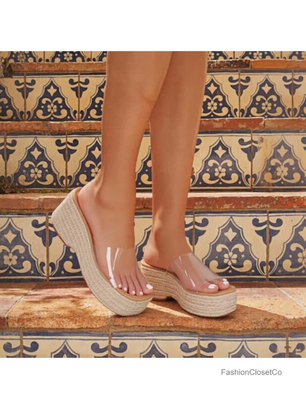 Platform Slip On Espadrille Sandals Women Summer Wedges Slides Flatform Open - Picture 4 of 6
